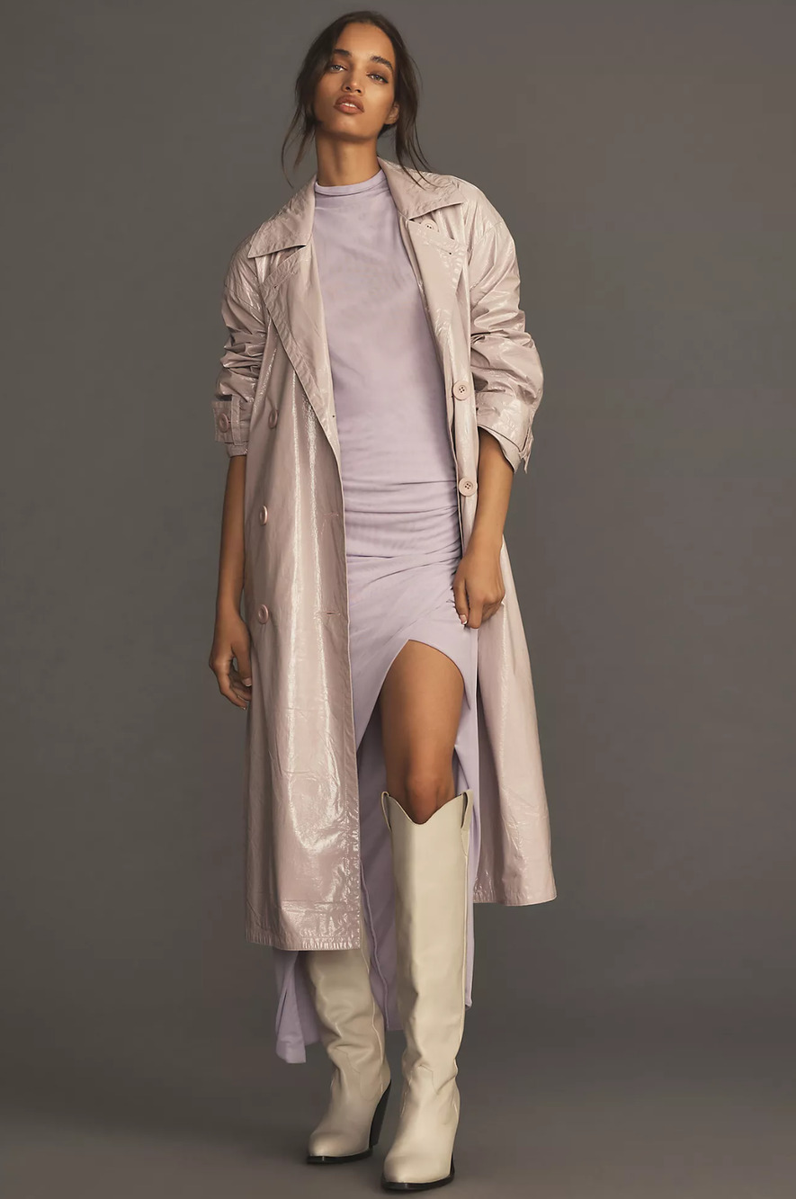 Anthropologie Maeve Patent Faux Leather Trench Coat - New Medium